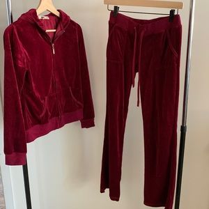 Womens maroon velour track suit - early 2000s retro